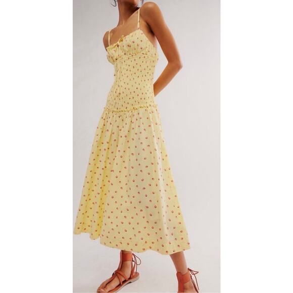 Free People Lavender Daze Dress Small Strawberry Lemon Combo midi yellow New - Picture 1 of 8